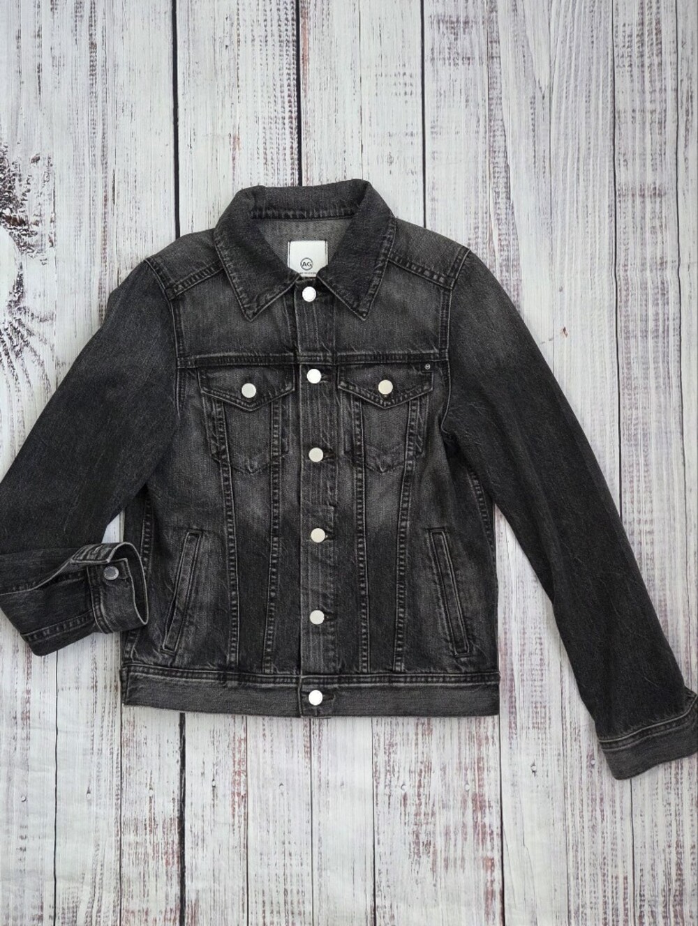 AG Adriano Goldschmied Robyn Denim Trucker Jean Jacket Black Wash Slim Medium